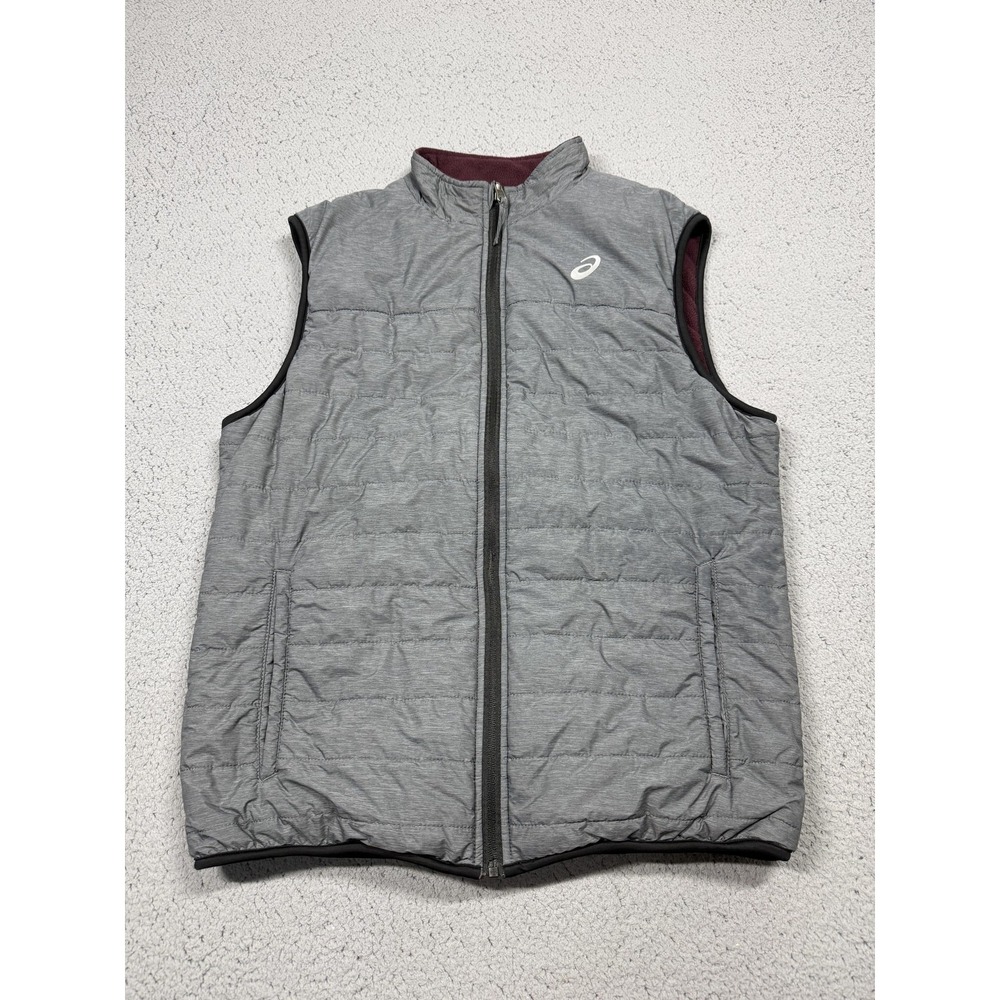ASICS Vest Womens Medium Gray Reversible Fleece Lined Quilted‎ Full Zip Outdoor